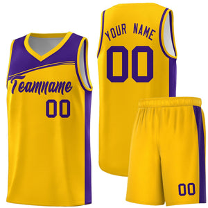 Custom Yellow Purple Color Block Sports Uniform Basketball Jersey