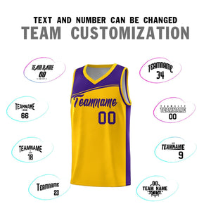 Custom Yellow Purple Color Block Sports Uniform Basketball Jersey