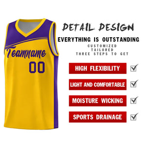 Custom Yellow Purple Color Block Sports Uniform Basketball Jersey