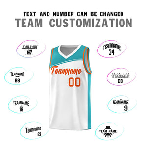 Custom White Aqua-Orange Color Block Sports Uniform Basketball Jersey