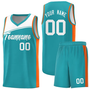 Custom Aqua White Color Block Sports Uniform Basketball Jersey