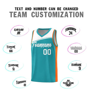 Custom Aqua White Color Block Sports Uniform Basketball Jersey