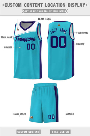 Custom Sky Blue White-Purple Color Block Sports Uniform Basketball Jersey