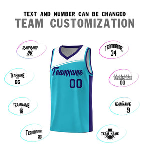 Custom Sky Blue White-Purple Color Block Sports Uniform Basketball Jersey