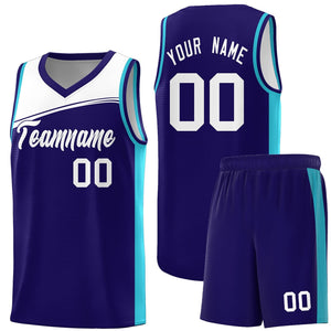 Custom Purple White Color Block Sports Uniform Basketball Jersey