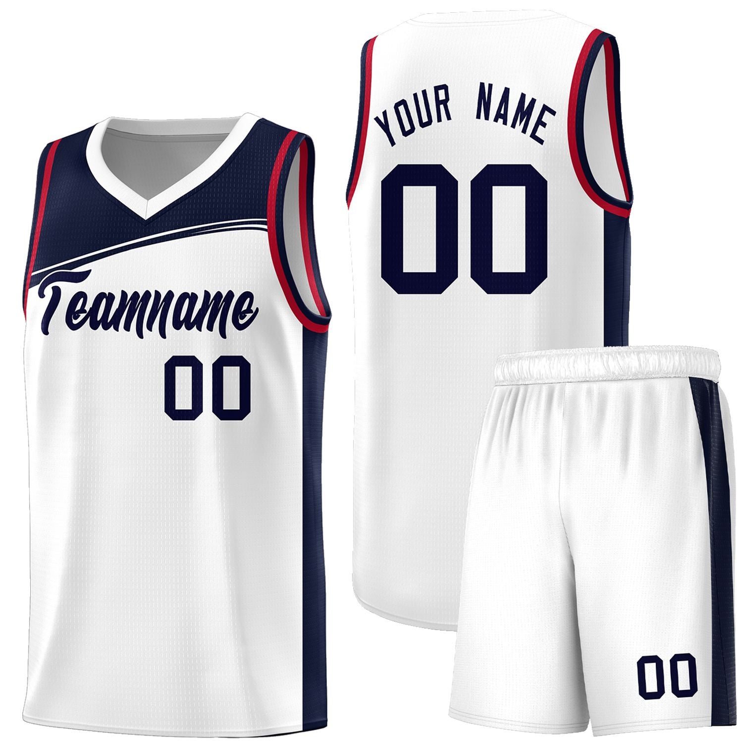 Custom White Navy Color Block Sports Uniform Basketball Jersey