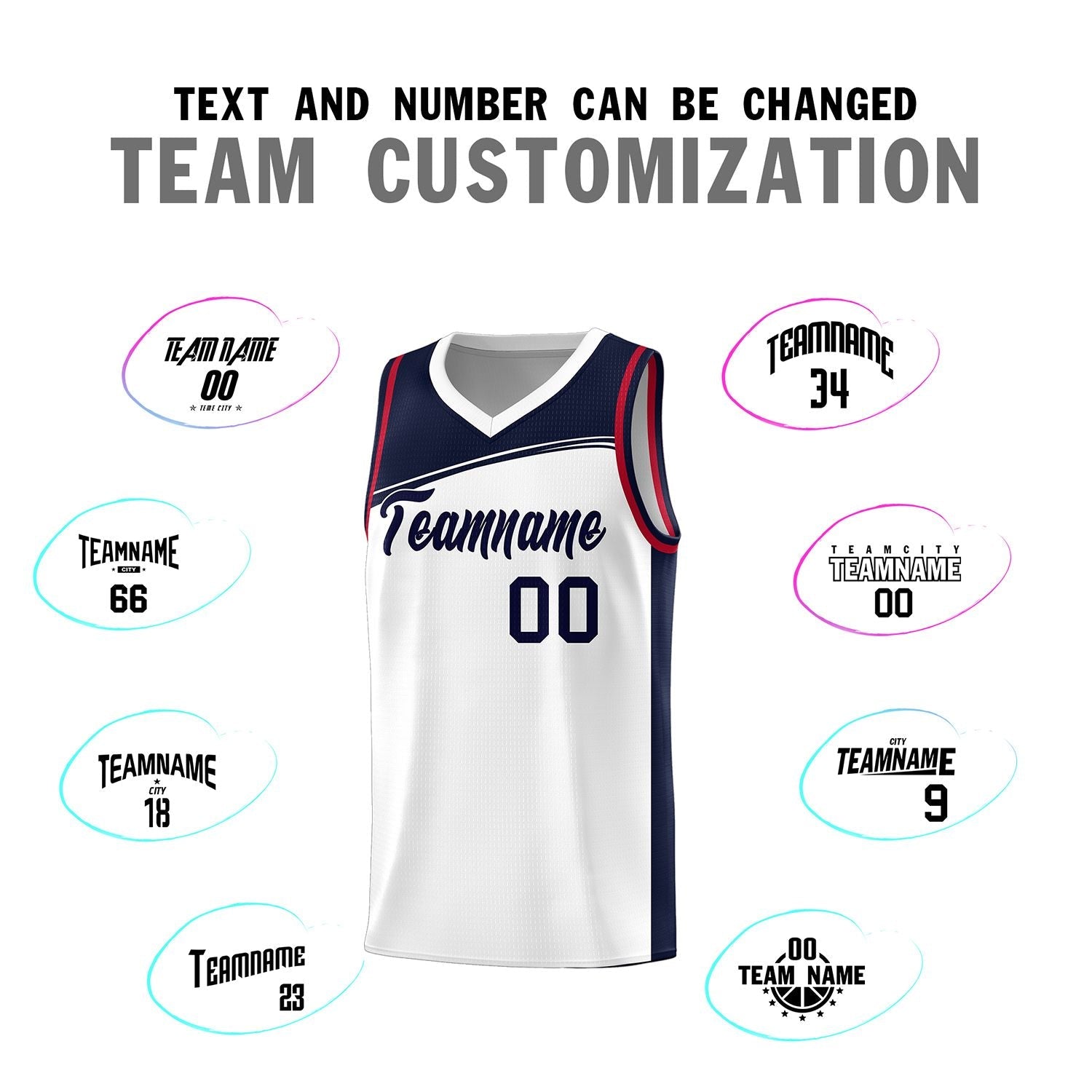 Custom White Navy Color Block Sports Uniform Basketball Jersey