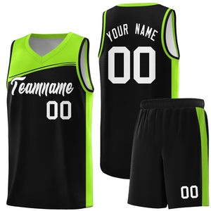 Custom Black Neon Green-White Color Block Sports Uniform Basketball Jersey