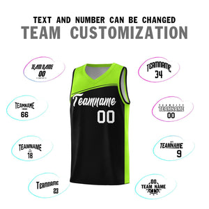 Custom Black Neon Green-White Color Block Sports Uniform Basketball Jersey