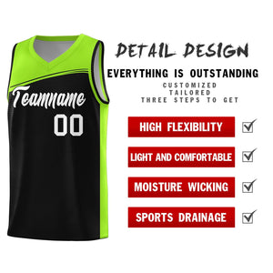 Custom Black Neon Green-White Color Block Sports Uniform Basketball Jersey