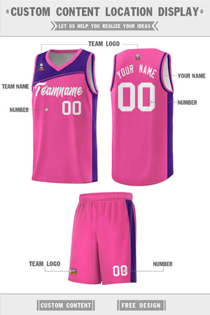 Custom Pink Purple-White Color Block Sports Uniform Basketball Jersey