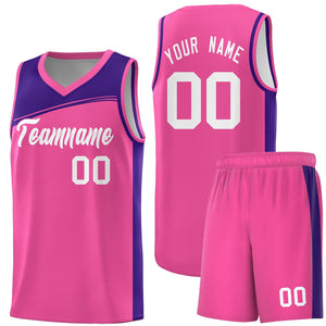 Custom Pink Purple-White Color Block Sports Uniform Basketball Jersey