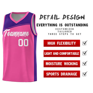 Custom Pink Purple-White Color Block Sports Uniform Basketball Jersey