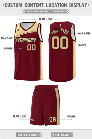 Custom Crimson Khaki Color Block Sports Uniform Basketball Jersey