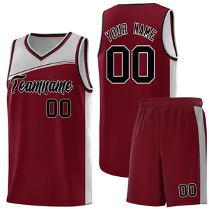 Custom Crimson Gray-Black Color Block Sports Uniform Basketball Jersey