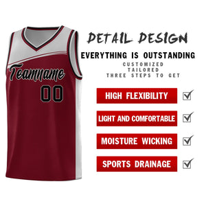 Custom Crimson Gray-Black Color Block Sports Uniform Basketball Jersey