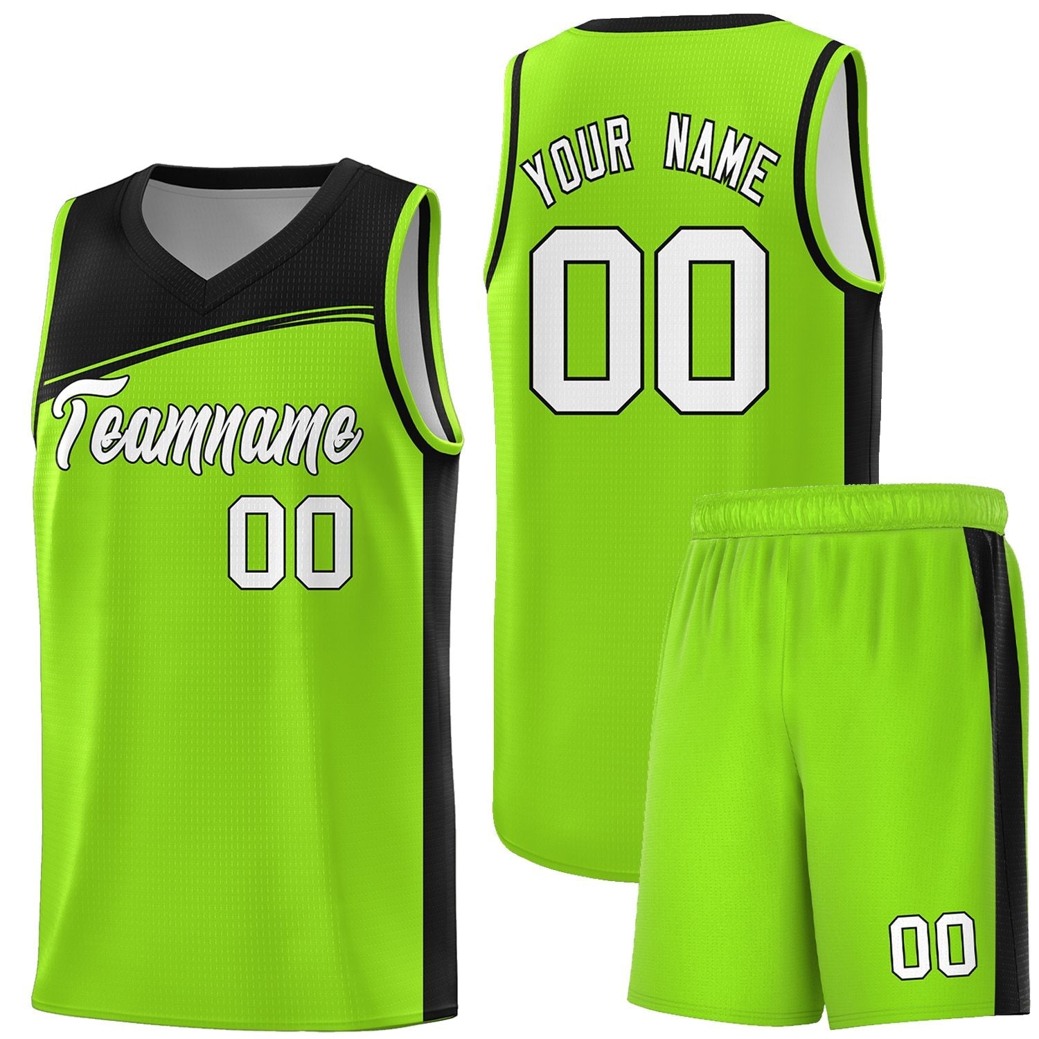 Custom Neon Green Black-White Color Block Sports Uniform Basketball Jersey