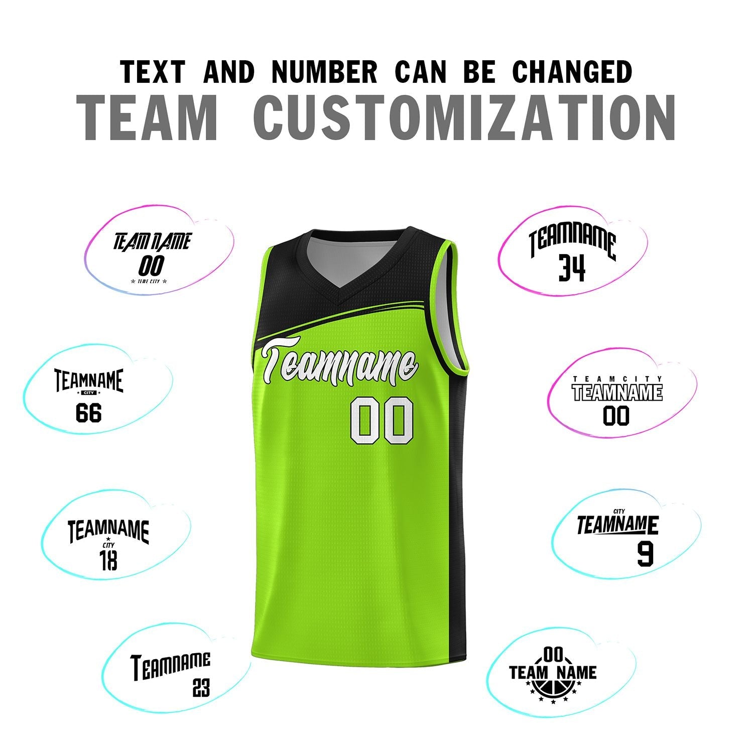 Custom Neon Green Black-White Color Block Sports Uniform Basketball Jersey