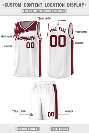 Custom White Crimson Color Block Sports Uniform Basketball Jersey