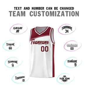 Custom White Crimson Color Block Sports Uniform Basketball Jersey