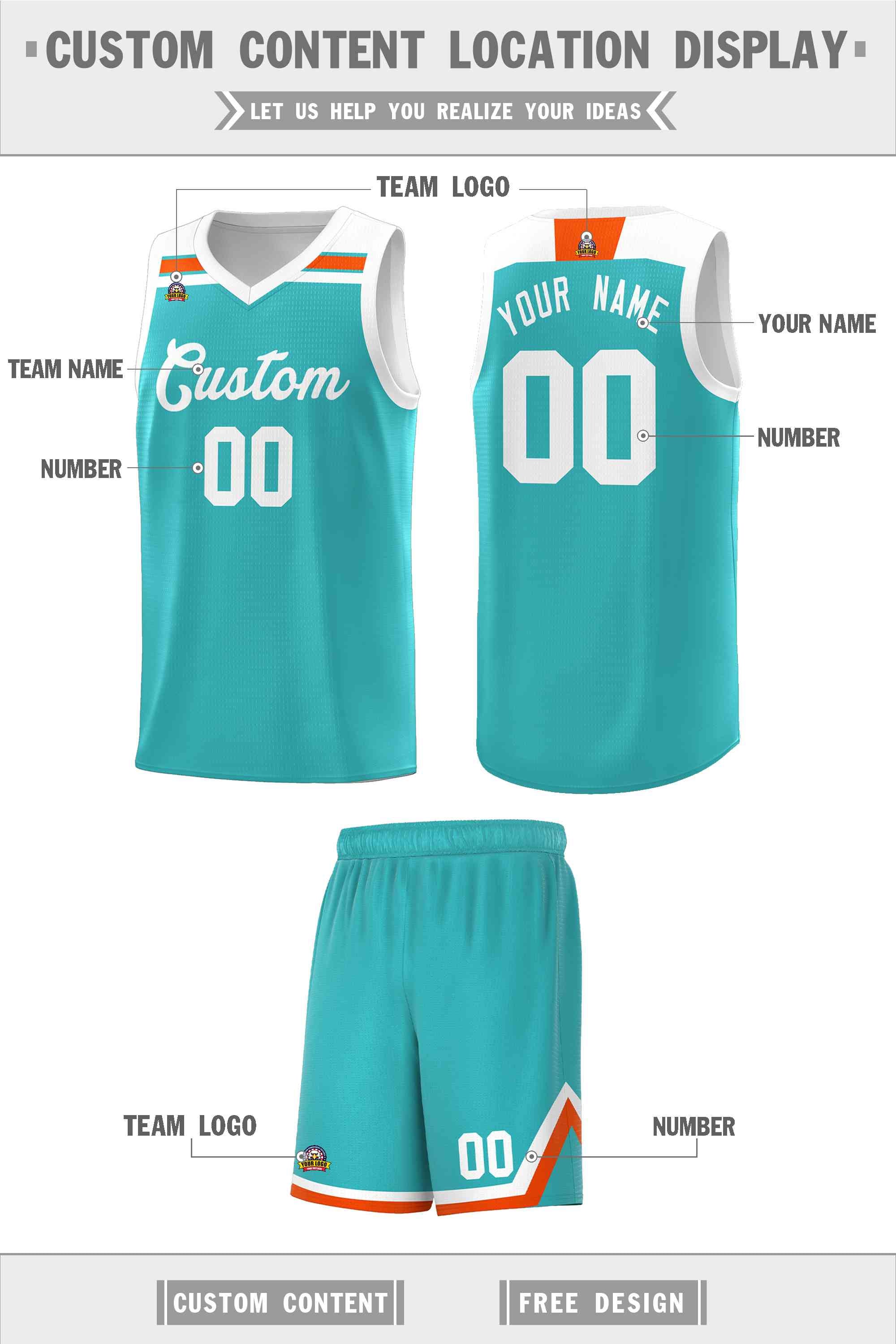 Custom Aqua White-Orange Classic Sports Uniform Basketball Jersey