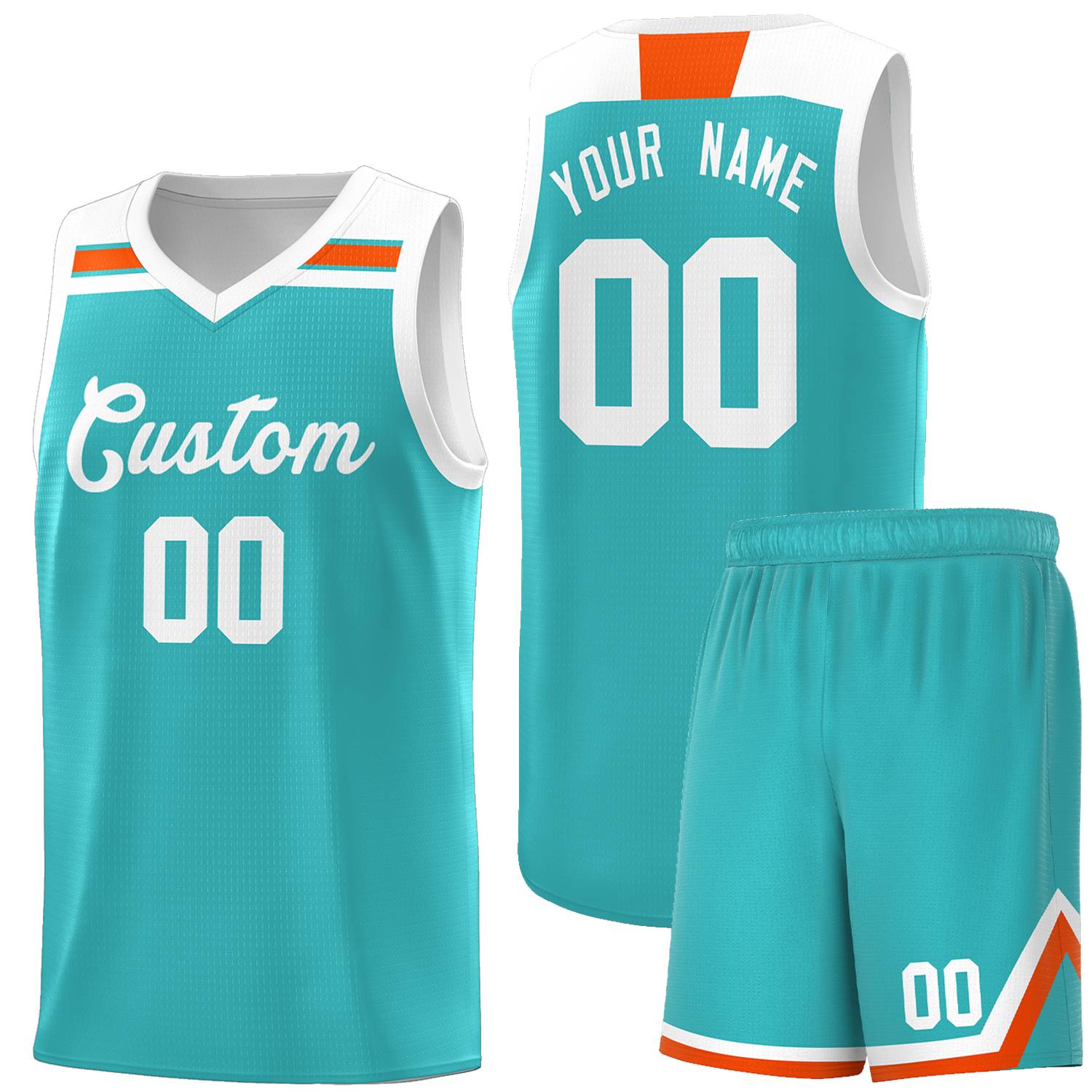 Custom Aqua White-Orange Classic Sports Uniform Basketball Jersey