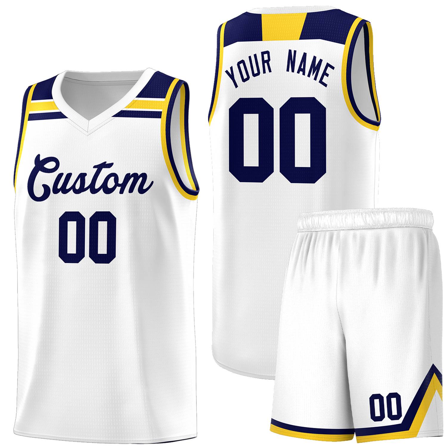 Custom White Navy-Gold Classic Sports Uniform Basketball Jersey