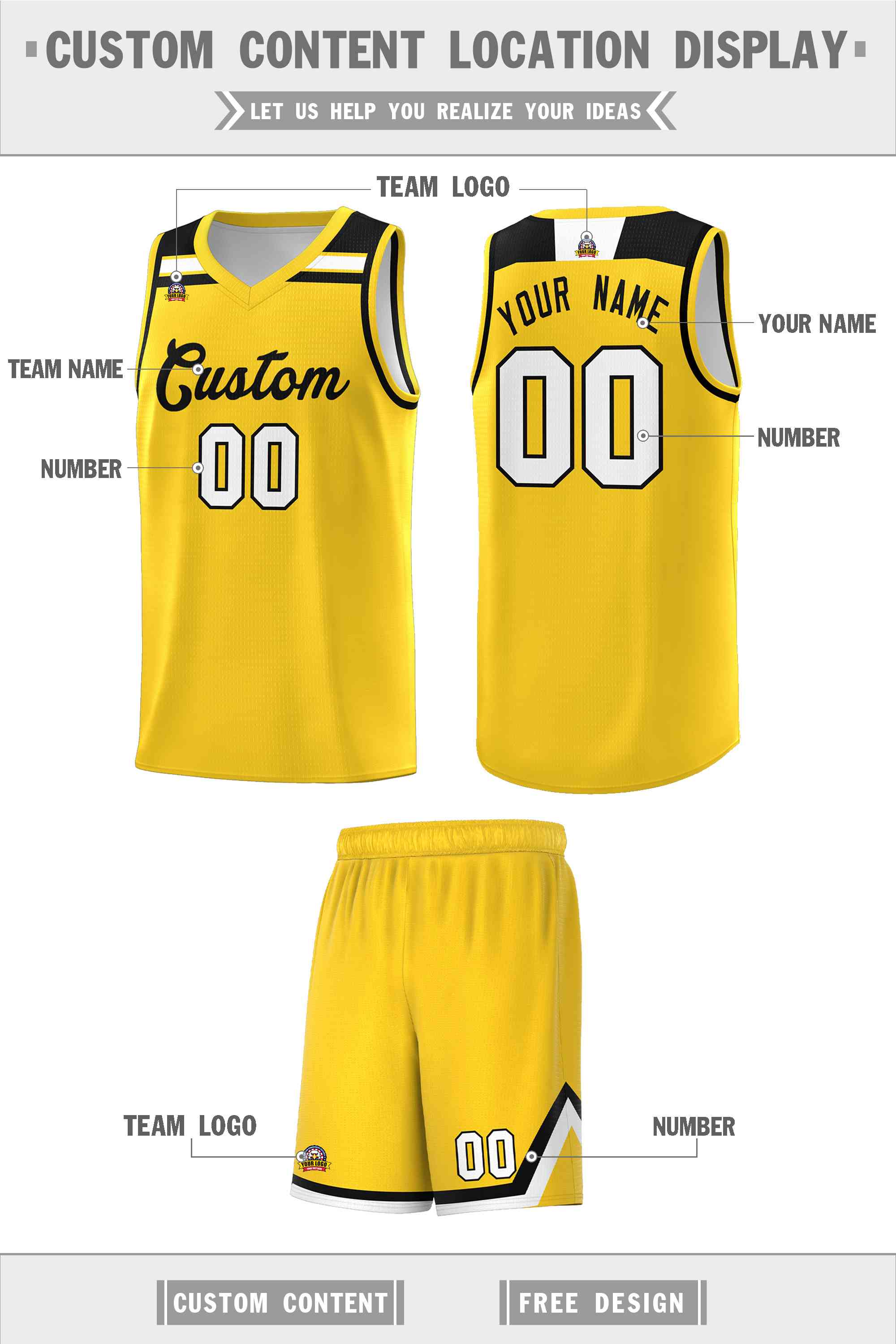 Custom Gold Black-White Classic Sports Uniform Basketball Jersey