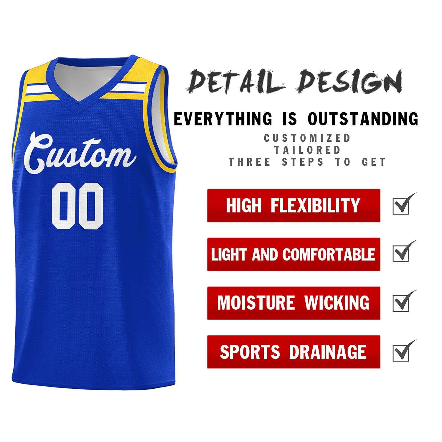 Custom Royal White-Gold Classic Sports Uniform Basketball Jersey