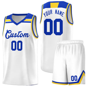 Custom White Royal-Gold Classic Sports Uniform Basketball Jersey