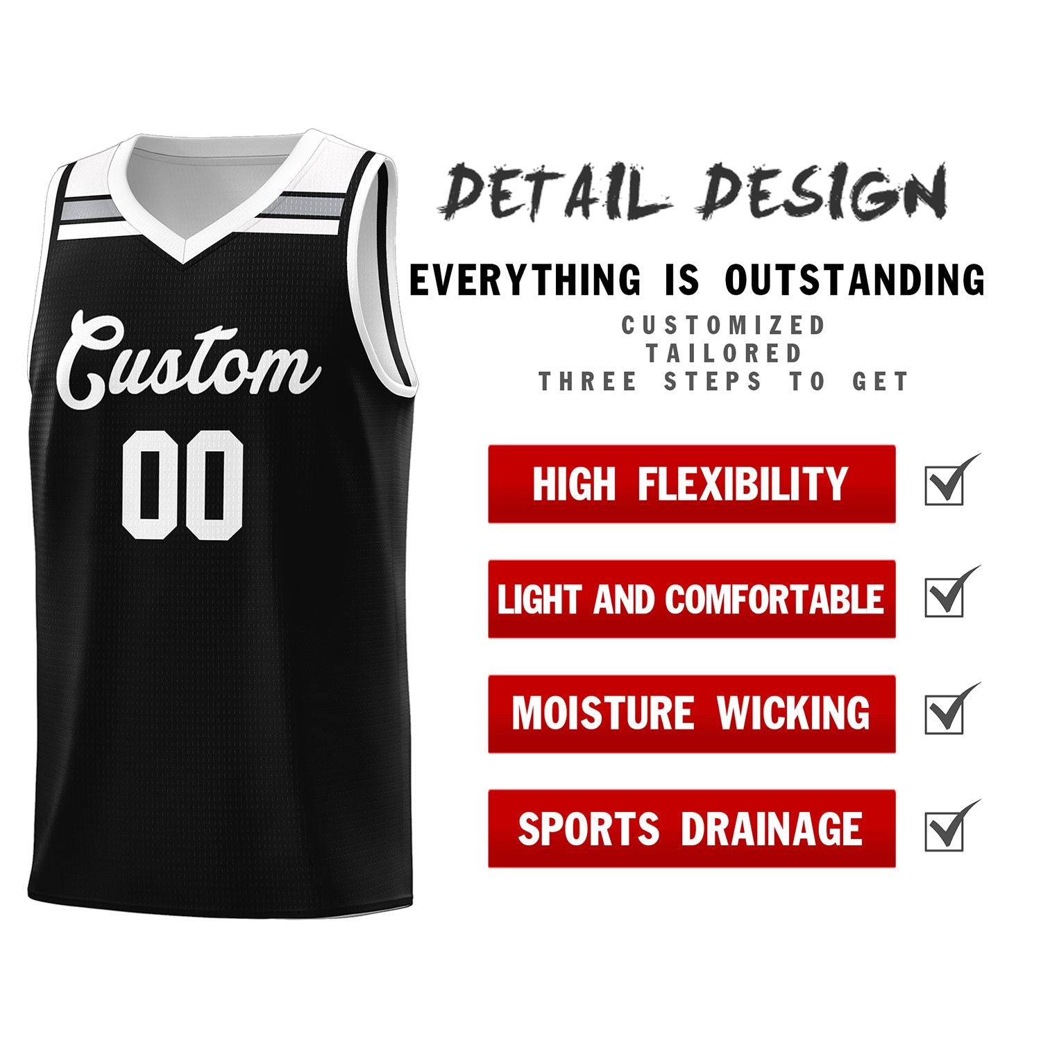 Custom Black White-Gray Classic Sports Uniform Basketball Jersey