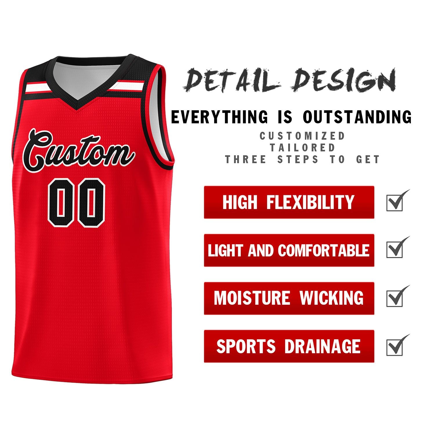 Custom Red Black-White Classic Sports Uniform Basketball Jersey