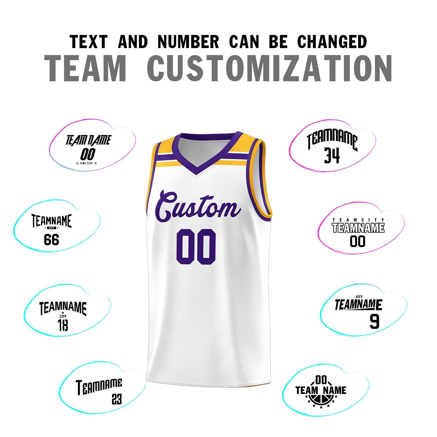 Custom White Purple-Gold Classic Sports Uniform Basketball Jersey