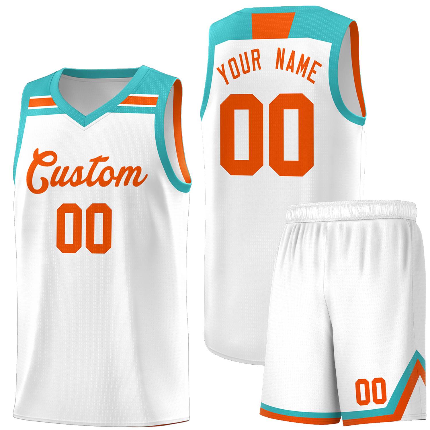 Custom White Orange-Aqua Classic Sports Uniform Basketball Jersey