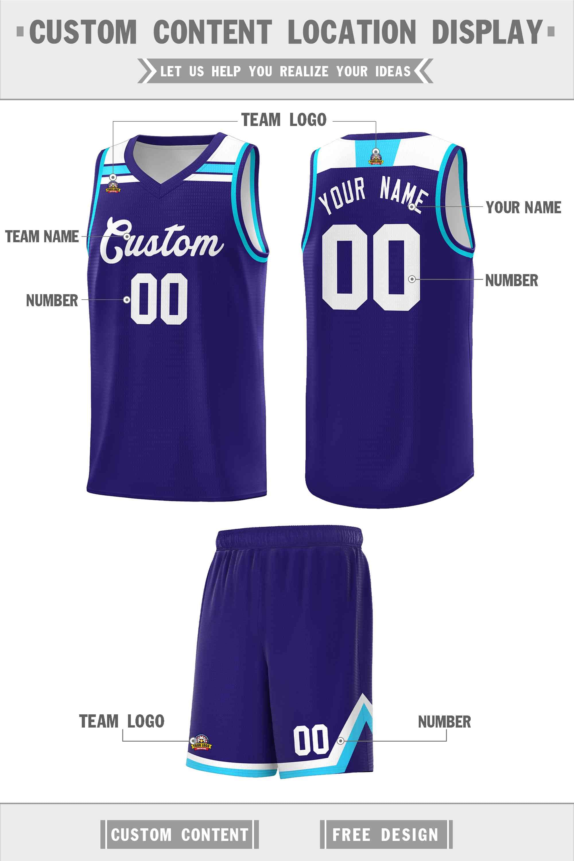 Custom Purple White-Powder Blue Classic Sports Uniform Basketball Jersey