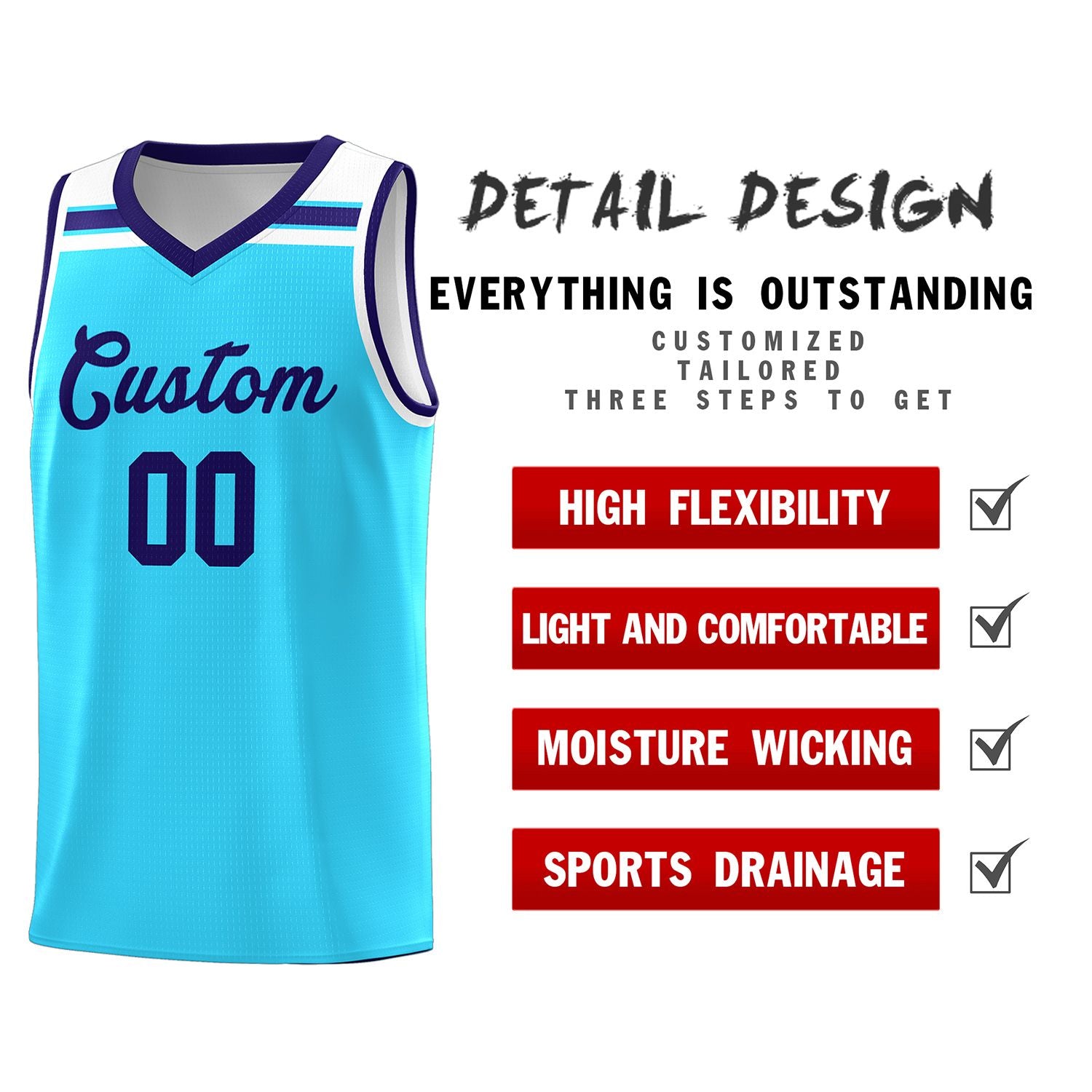 Custom Sky Blue Purple-White Classic Sports Uniform Basketball Jersey