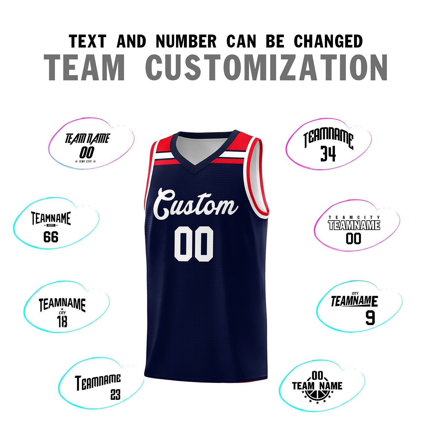 Custom Navy White-Red Classic Sports Uniform Basketball Jersey