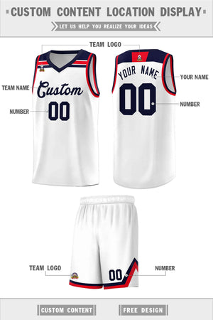 Custom White Navy-Red Classic Sports Uniform Basketball Jersey