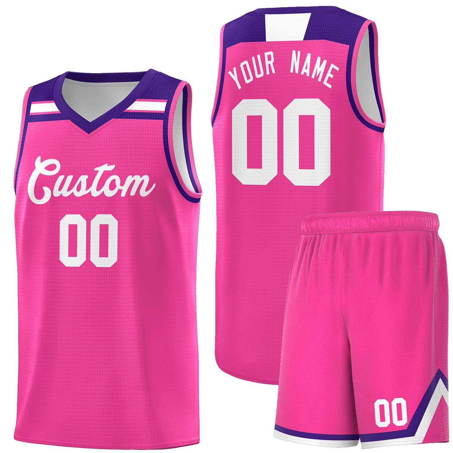 Custom Pink White-Purple Classic Sports Uniform Basketball Jersey