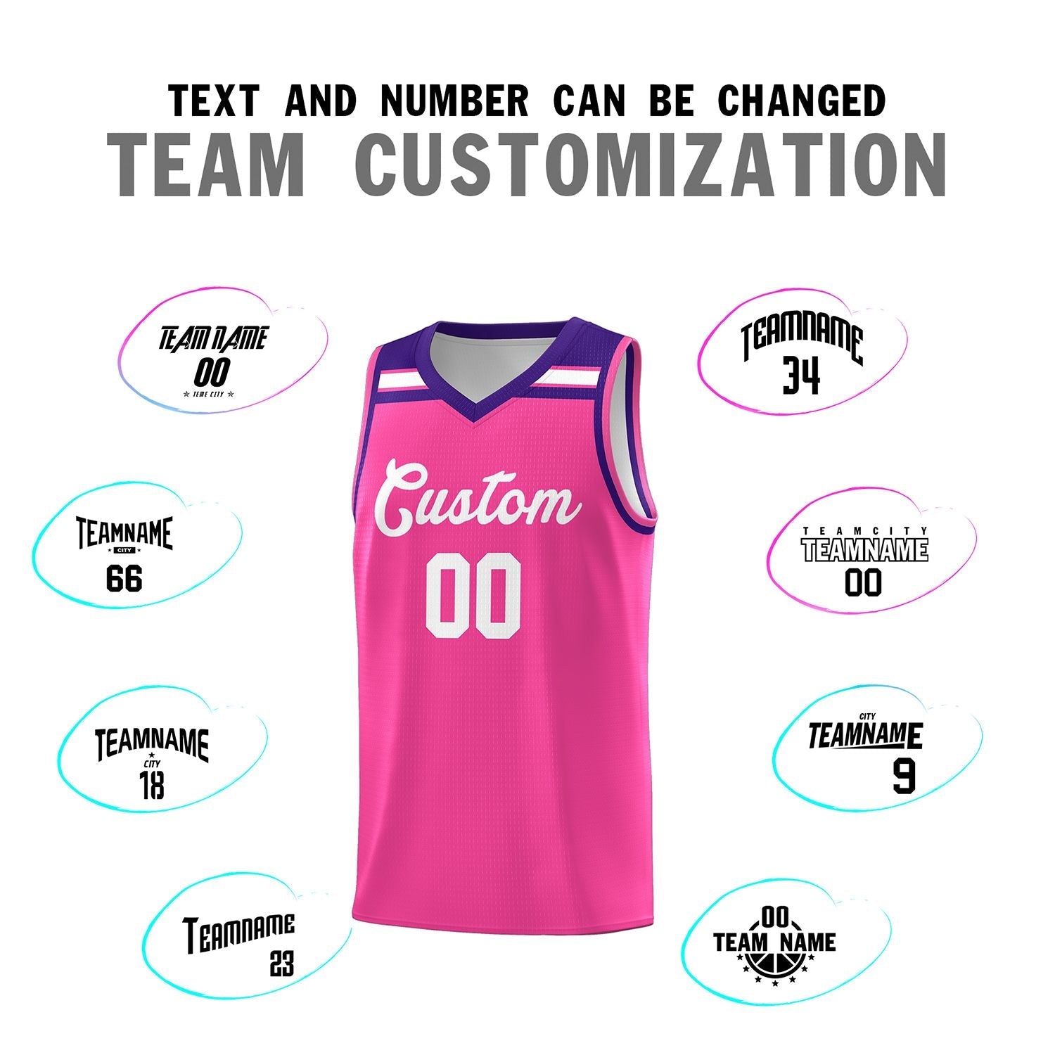 Custom Pink White-Purple Classic Sports Uniform Basketball Jersey