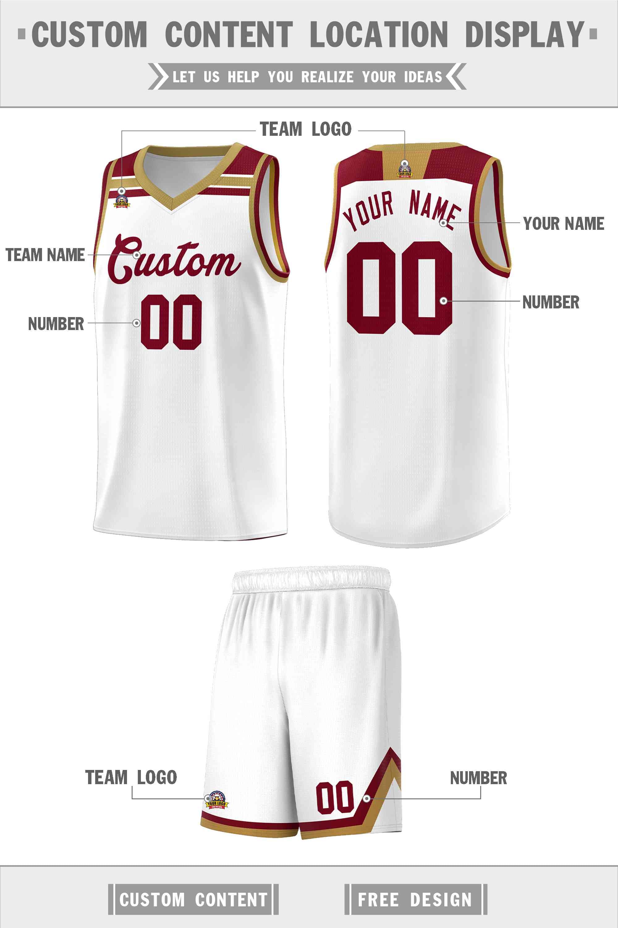 Custom White Crimson-Old Gold Classic Sports Uniform Basketball Jersey