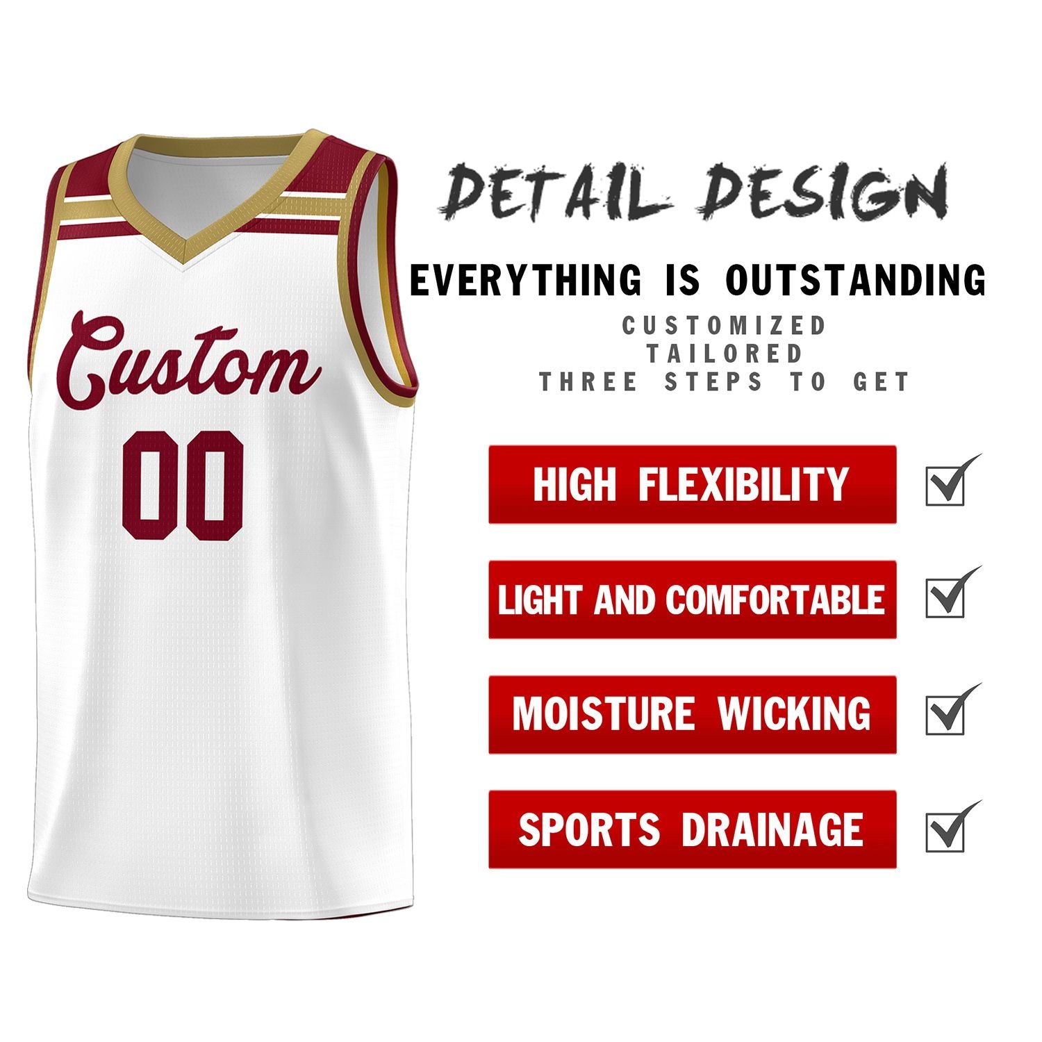 Custom White Crimson-Old Gold Classic Sports Uniform Basketball Jersey