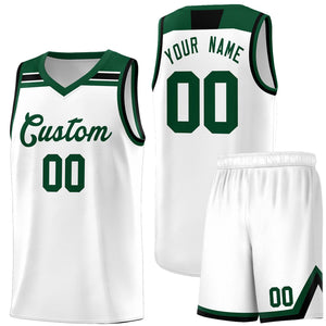 Custom White Green-White Classic Sports Uniform Basketball Jersey