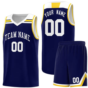 Custom Navy White-Gold Classic Sports Uniform Basketball Jersey