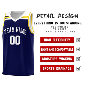 Custom Navy White-Gold Classic Sports Uniform Basketball Jersey