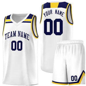 Custom White Navy-Gold Classic Sports Uniform Basketball Jersey