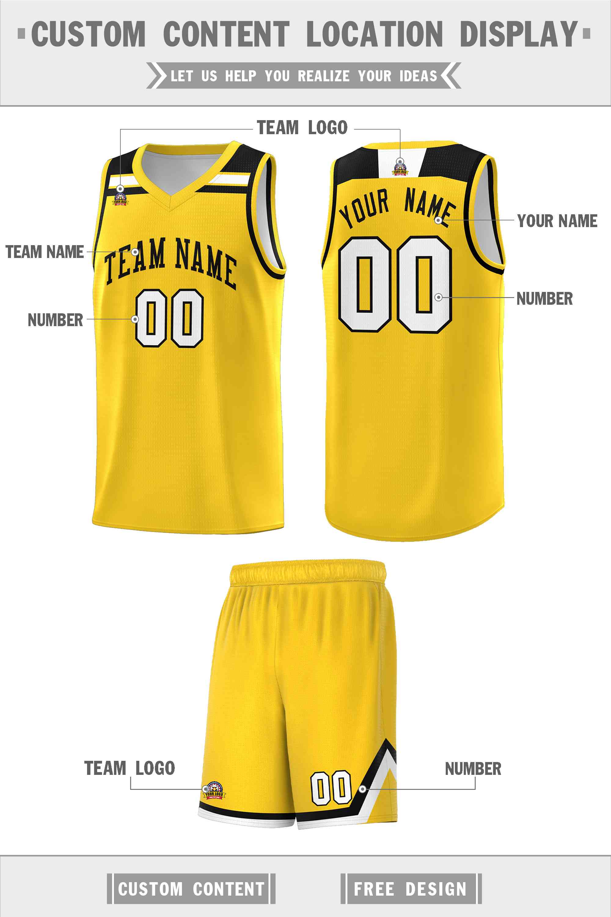 Custom Gold Black-White Classic Sports Uniform Basketball Jersey