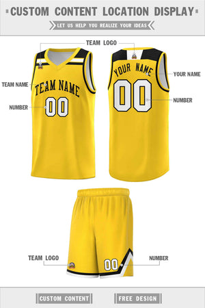 Custom Gold Black-White Classic Sports Uniform Basketball Jersey