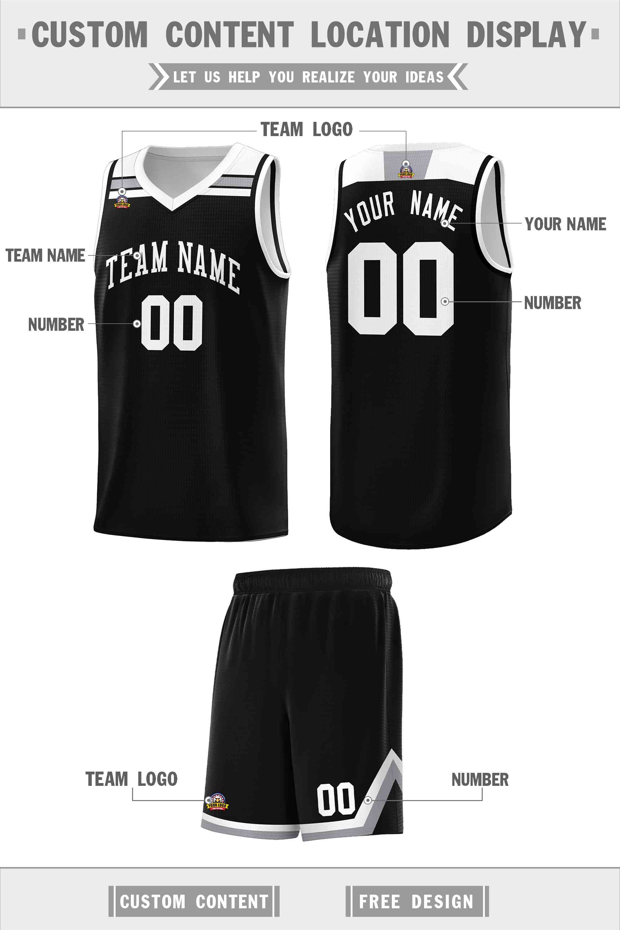 Custom Black White-Gray Classic Sports Uniform Basketball Jersey