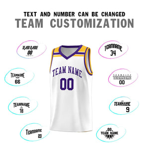 Custom White Purple-Gold Classic Sports Uniform Basketball Jersey